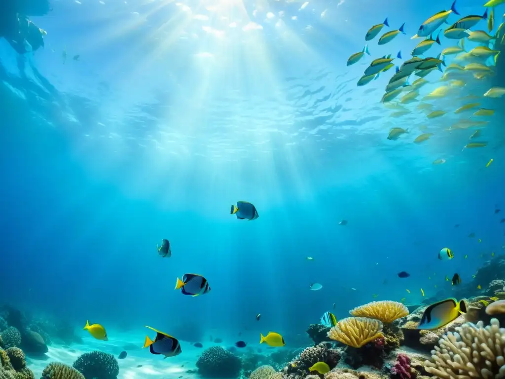 Un mundo marino vibrante con peces tropicales y corales en aguas cristalinas