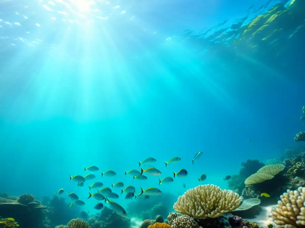 Un mundo submarino cautivador con peces brillantes y arrecifes de coral, creando un impacto emocional de vestir con temática oceánica