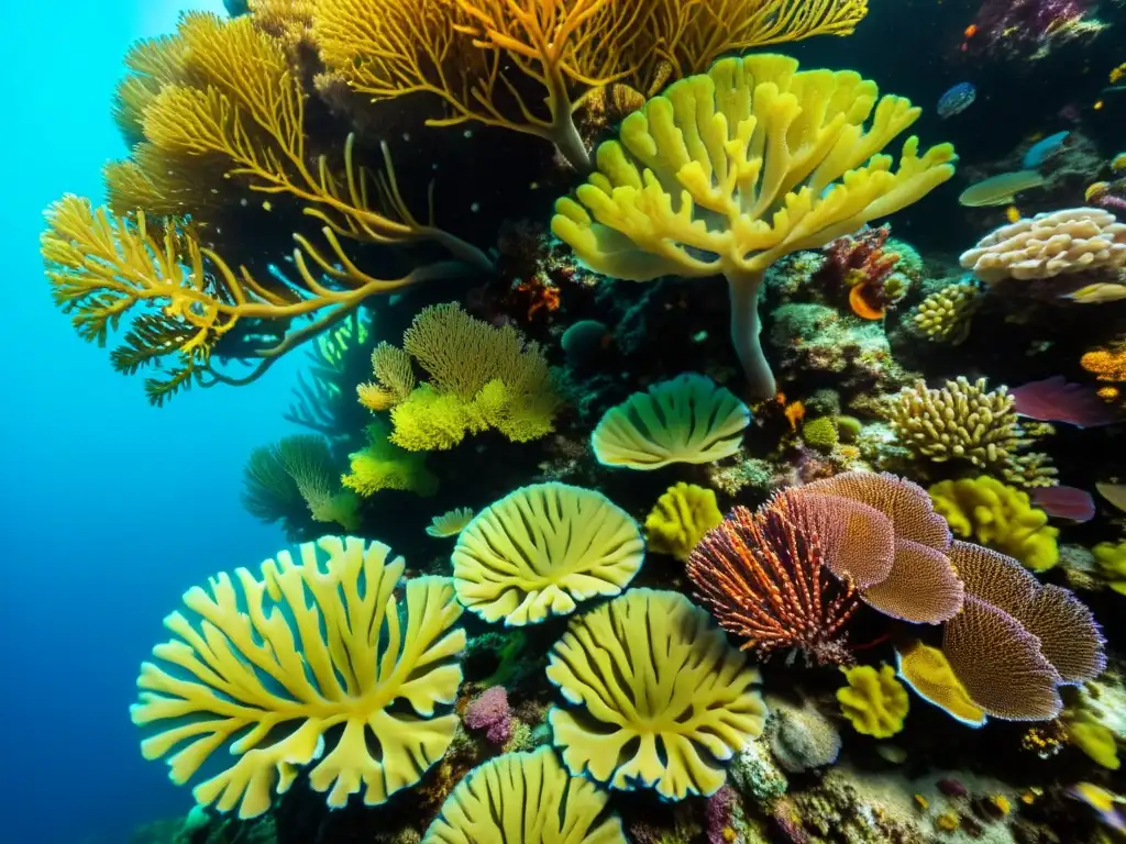 Un mundo submarino vibrante y cautivador con langostas y cangrejos, rodeado de arrecifes de coral