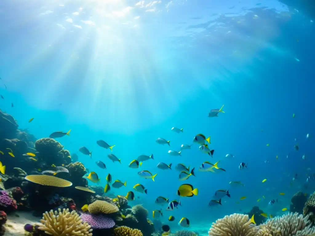 Un mundo submarino vibrante con peces tropicales de colores vivos entre arrecifes de coral