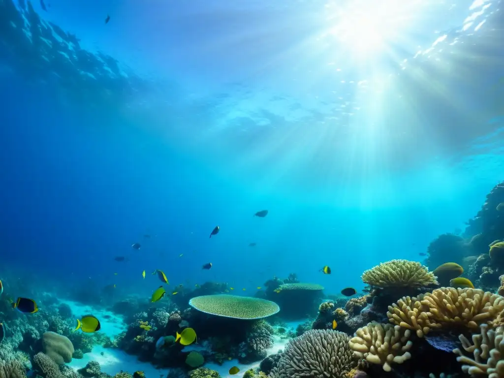 Una narrativa visual submarina que muestra la ética influencia de un arrecife de coral vibrante y diverso, repleto de vida marina y belleza natural