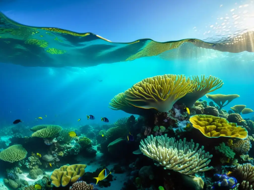 Acuaponía como negocio sostenible: viva vida marina en un vibrante arrecife de coral, con peces coloridos y plantas marinas