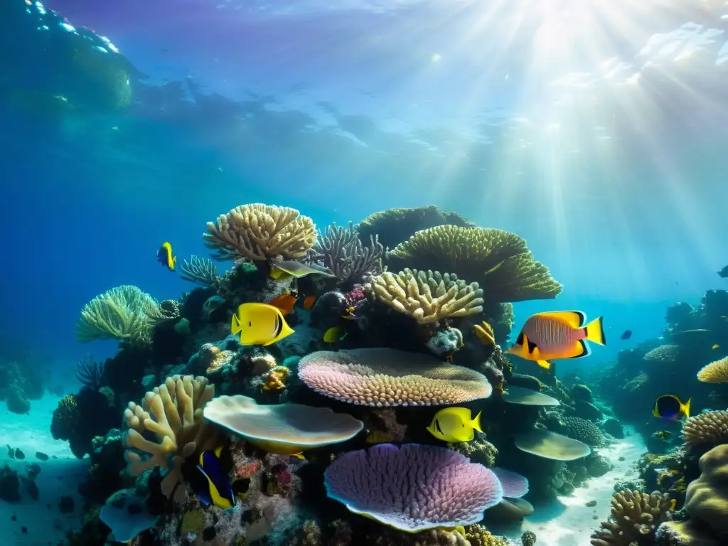 Un paisaje marino deslumbrante con un arrecife de coral vibrante y peces coloridos