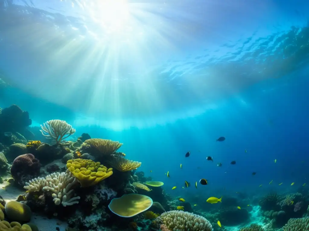 Un paisaje marino perfecto con rocas vivas, un arrecife de coral vibrante lleno de vida y coloridos habitantes bajo el agua cristalina