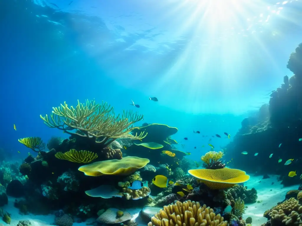 Un paisaje marino perfecto con rocas vivas, repleto de vida y coloridos peces entre plantas marinas