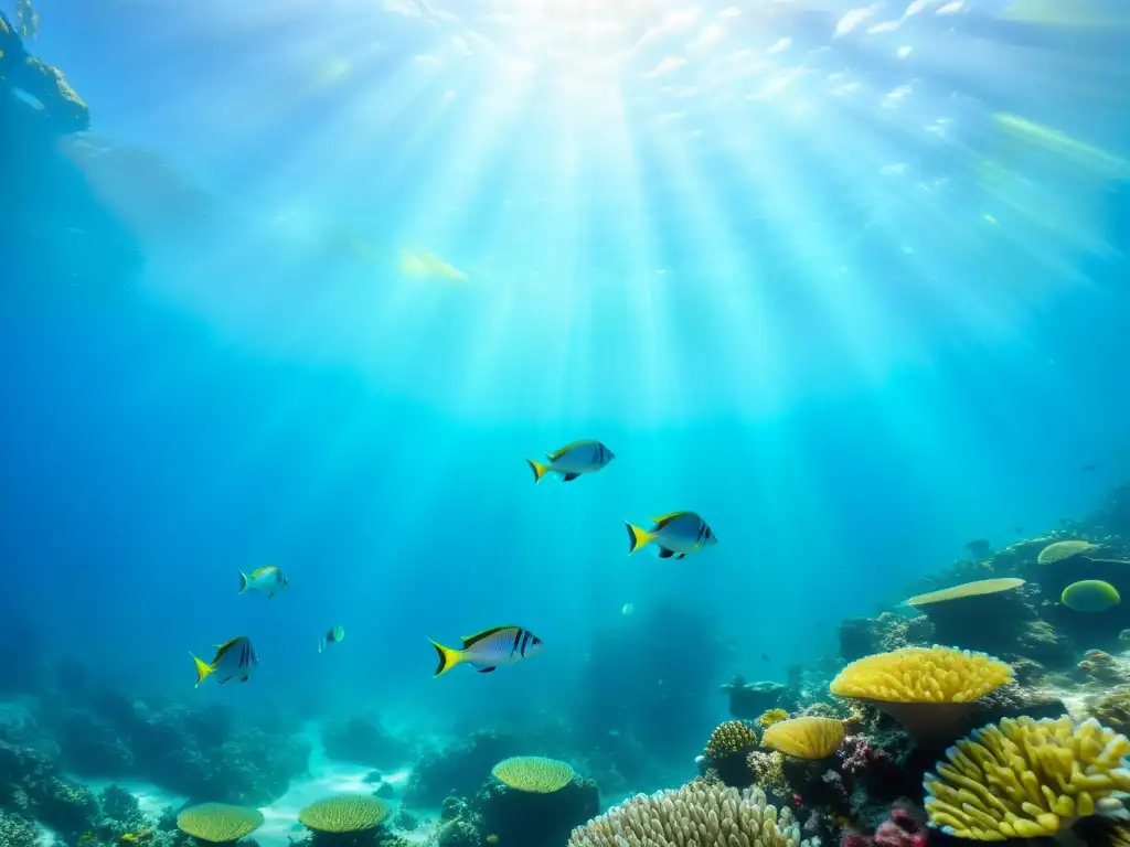 Un paisaje marino de coral vibrante y peces iridiscentes bajo el agua