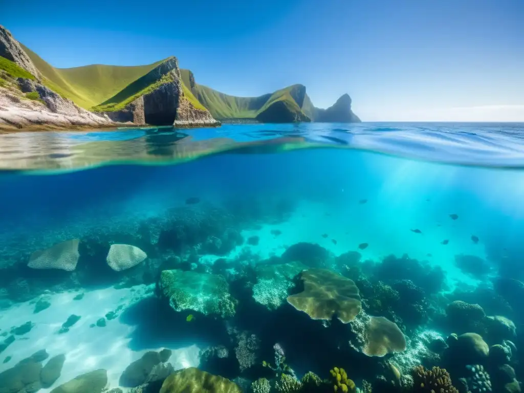 Un paisaje submarino con aguas azules y acantilados erosionados