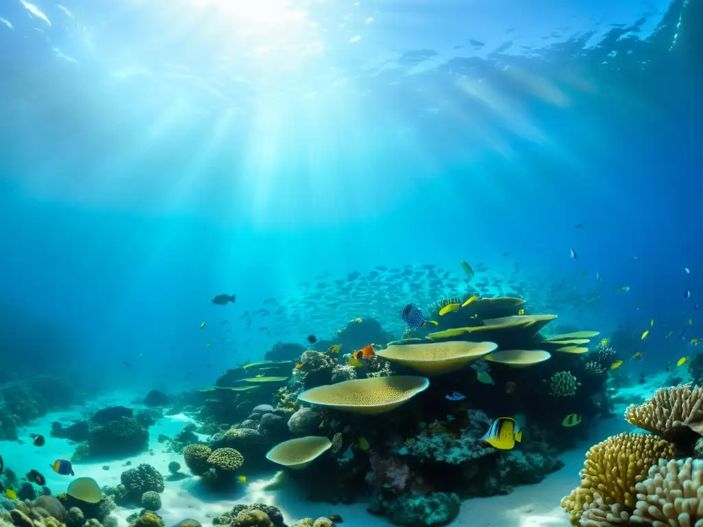 Un paisaje submarino cautivador con arrecifes de coral coloridos y peces tropicales