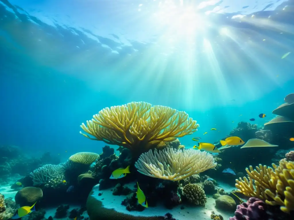 Un paisaje submarino con corales vibrantes y peces coloridos