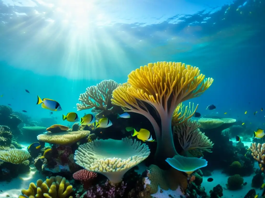 Un paisaje submarino deslumbrante con arrecifes de coral vibrantes y peces coloridos, promoviendo el turismo de conservación arrecifes coralinos