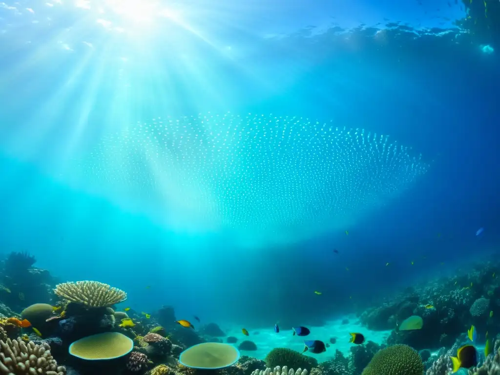 Un paisaje submarino hipnotizante con un vibrante arrecife de coral y una variedad de peces coloridos