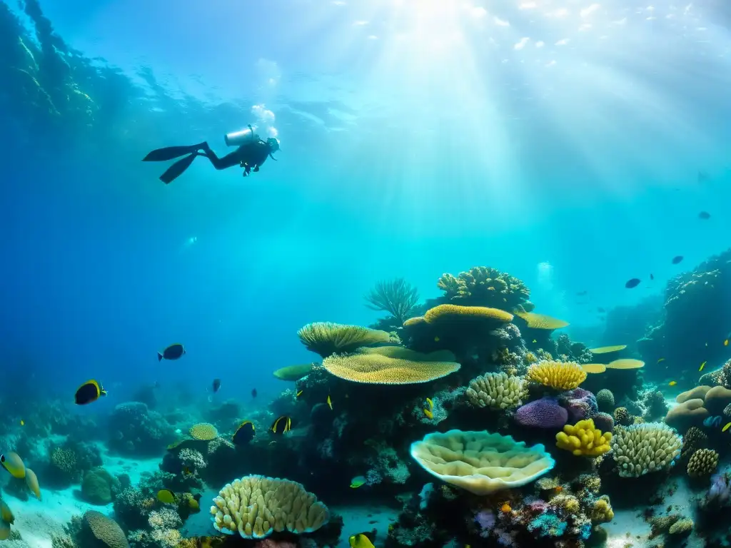 Un paisaje submarino lleno de vida en un arrecife de coral, revelando los secretos del buceo en islas remotas