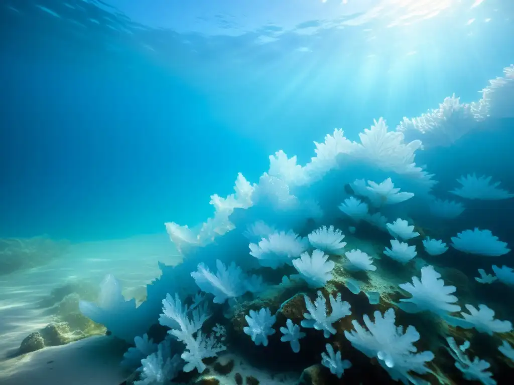 Un paisaje submarino vibrante con cristales de sal marina que evocan pureza y belleza natural