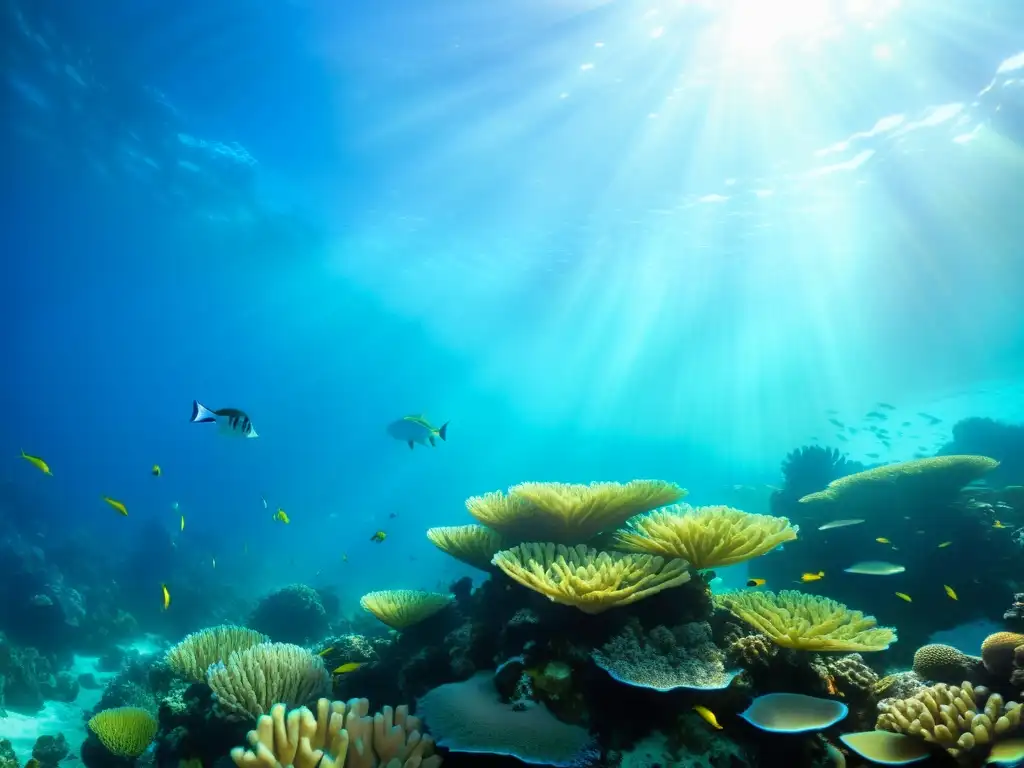 Un paisaje submarino vibrante y sereno con un arrecife de coral diverso y colorido