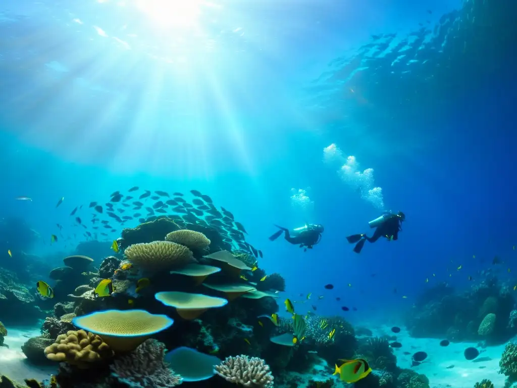 Un paisaje submarino vibrante y tranquilo con un arrecife de coral lleno de vida marina