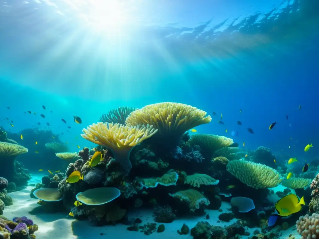 Una fotografía de la paleta submarina: un vibrante arrecife de coral repleto de vida marina en un espectáculo de colores bajo el agua