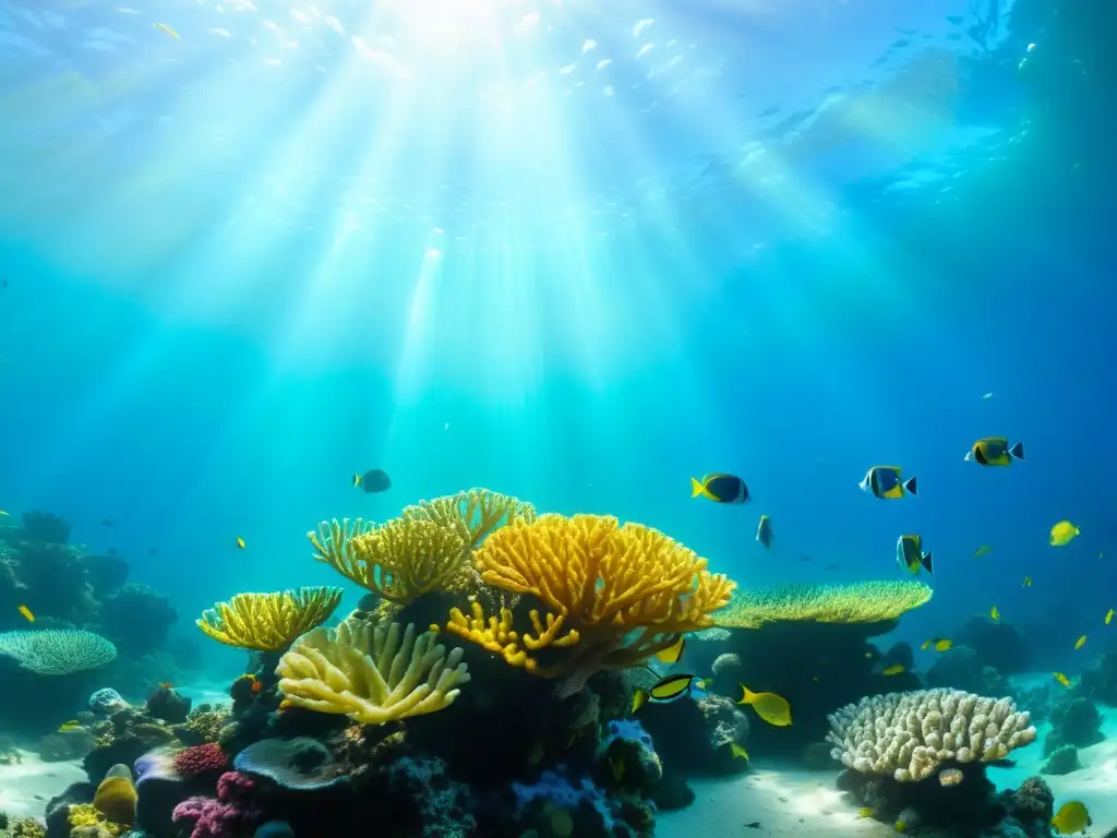 Paletas de colores subacuáticos para vestuario: Fotografía submarina de un arrecife de coral vibrante con una explosión de colores y vida marina