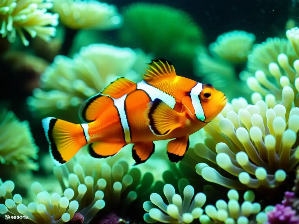 Una pareja de peces payaso cuida con esmero su nido de huevos en un acuario marino