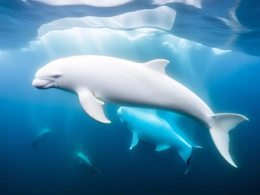 Una pod de belugas nada graciosamente en aguas árticas