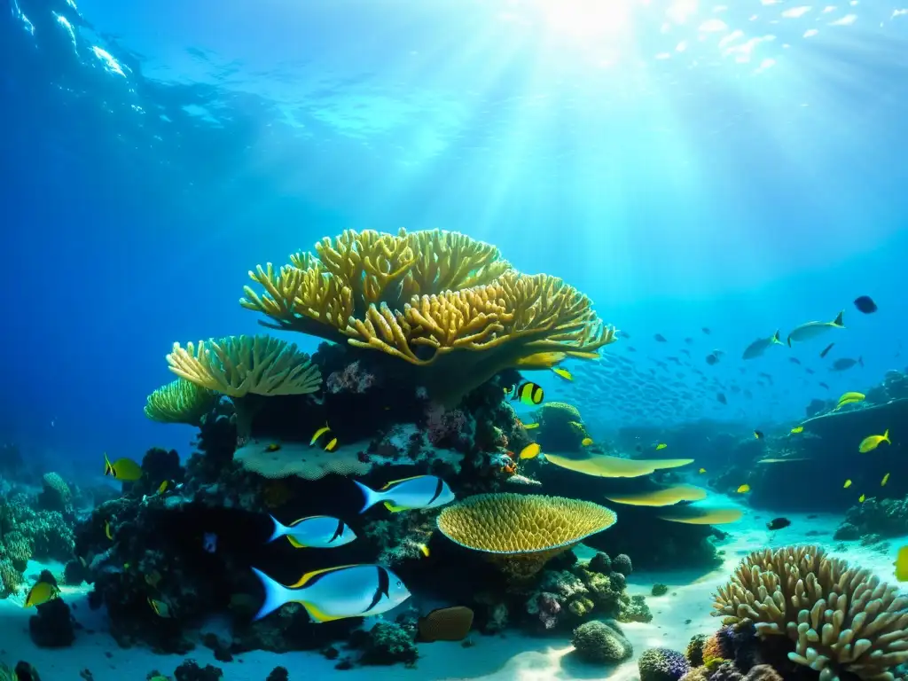 Un precioso arrecife de coral lleno de vida marina, con peces coloridos y una atmósfera tranquila