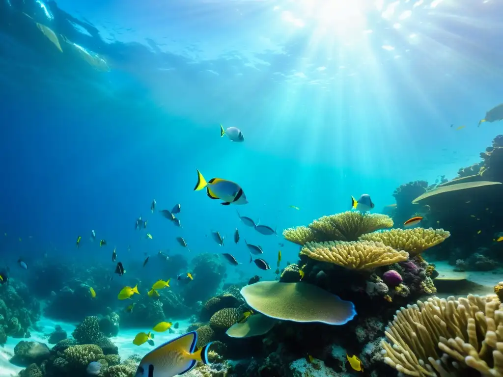 Proyectos RV patrimonio marino mundial: Fotografía submarina de un arrecife de coral vibrante, con peces coloridos y aguas cristalinas