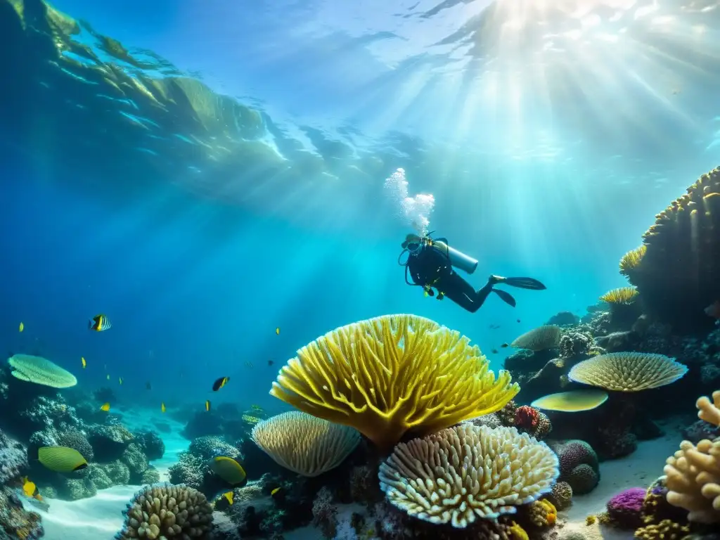 Realidad Virtual para exploración oceánica: Un arrecife de coral vibrante rebosante de vida marina y colores sorprendentes bajo el agua cristalina