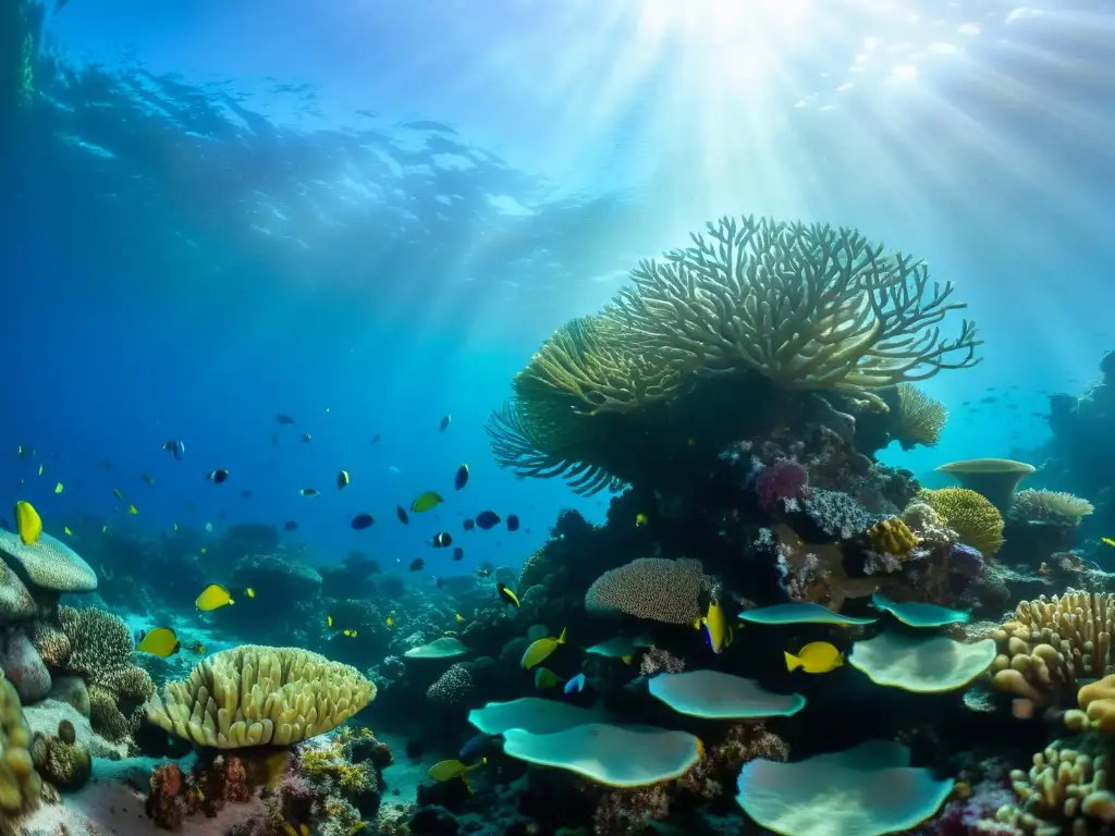 Arrecife de coral en 8k: vida marina vibrante Recorridos virtuales vida marina oceánica: imagen detallada de arrecife de coral vibrante con diversa vida marina y paisaje submarino hipnótico