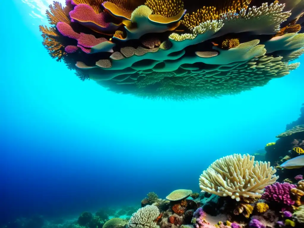 Recuperación de especies marinas protegidas: Fotografía de arrecife de coral vibrante con vida submarina en detalle asombroso