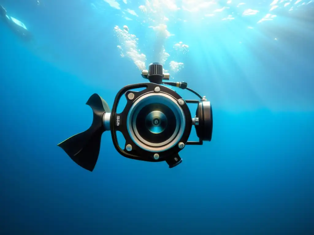 Regulador de buceo de vanguardia en el océano Un regulador de buceo moderno brilla bajo el agua, mostrando mejoras reguladores buceo inmersiones con estilo y tecnología de vanguardia