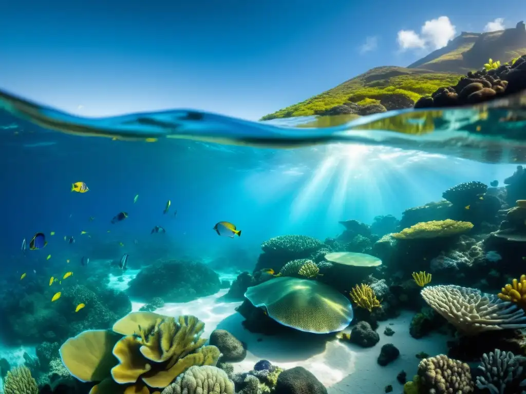 Explora los secretos del buceo en islas remotas con esta imagen de un vibrante arrecife de coral en las aguas cristalinas de las Islas Galápagos