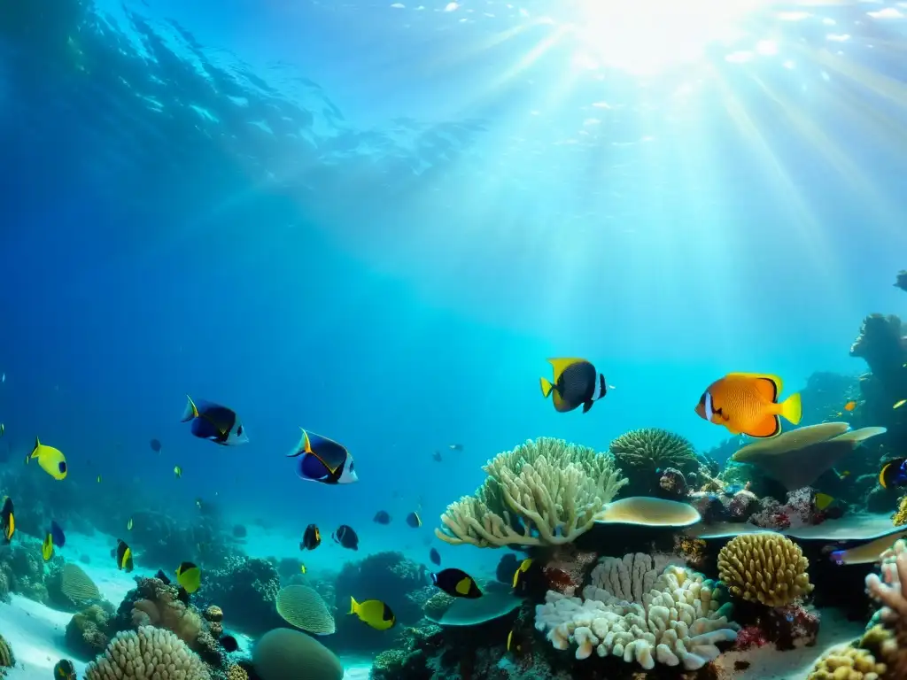 Observación vida silvestre marina responsable: Colorida vida marina en arrecife de coral bajo el agua cristalina