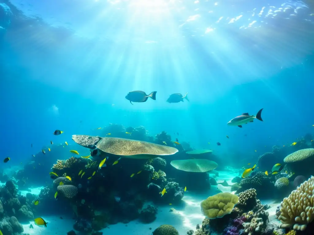 Sinfonía de vida marina: sincronización de ciclos en un arrecife de coral vibrante con peces, tortugas y caballitos de mar