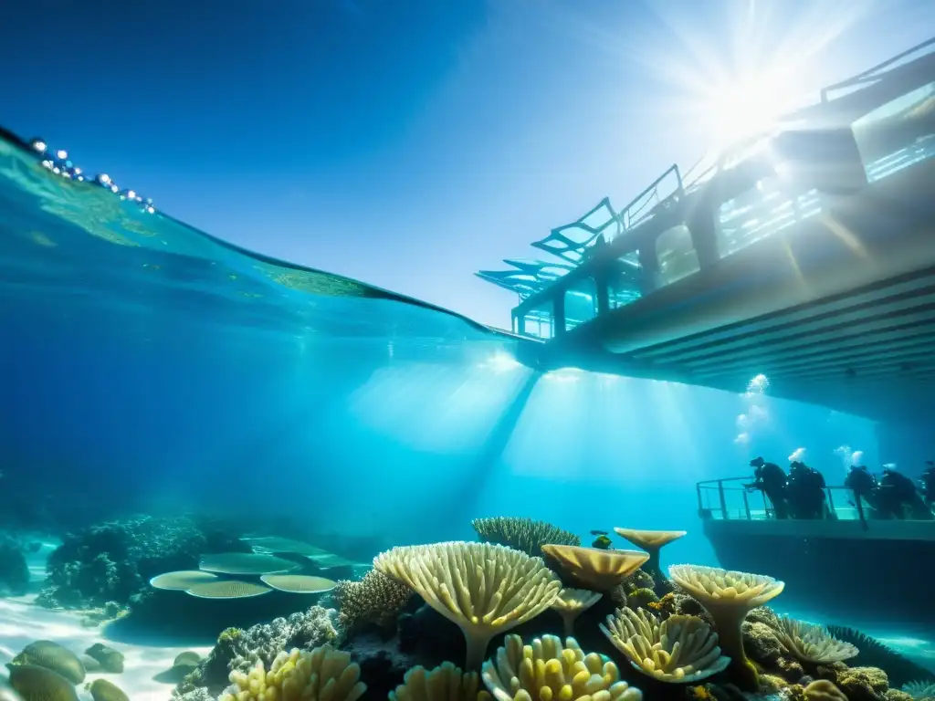 Desalinización como solución al cambio climático: impresionante planta en acción, rodeada de vida marina y agua azul cristalina