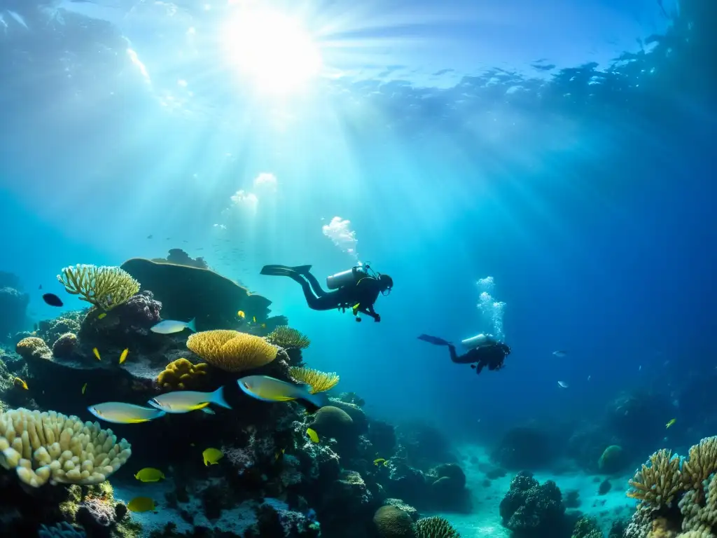 Exploración submarina en arrecife de coral vibrante con diversidad marina