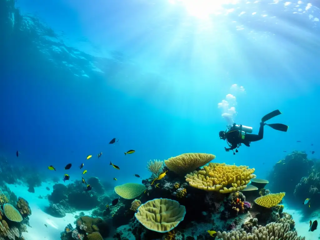 Exploración submarina de un arrecife de coral vibrante con peces coloridos