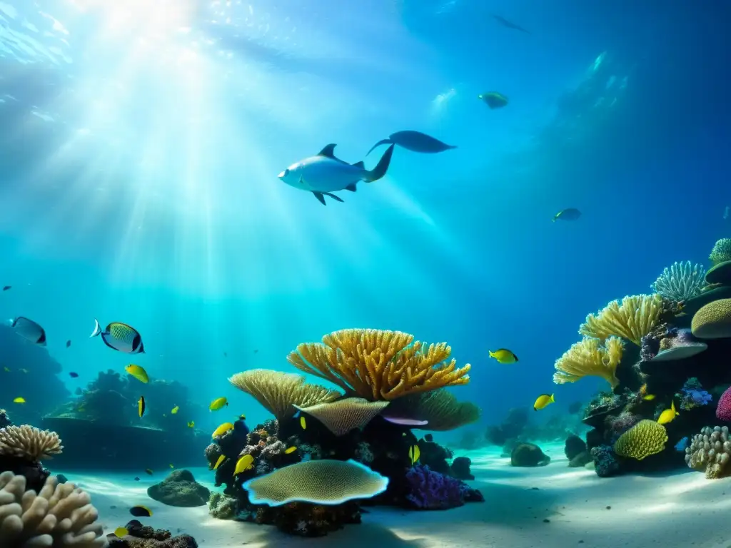 Exploración submarina: arrecife de coral vibrante, peces coloridos y luz filtrada