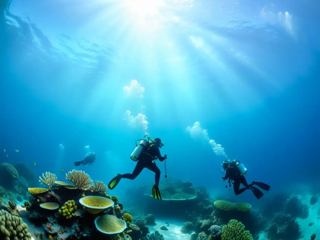 Exploración submarina asombrosa de un grupo de buceadores avanzados, revelando los beneficios del buceo avanzado en un vibrante arrecife de coral