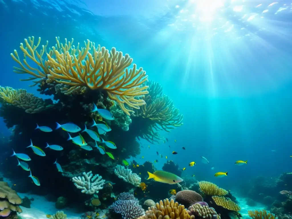 Exploración submarina con sonar avanzado: Impresionante imagen de un vibrante arrecife de coral, peces coloridos y aguas cristalinas