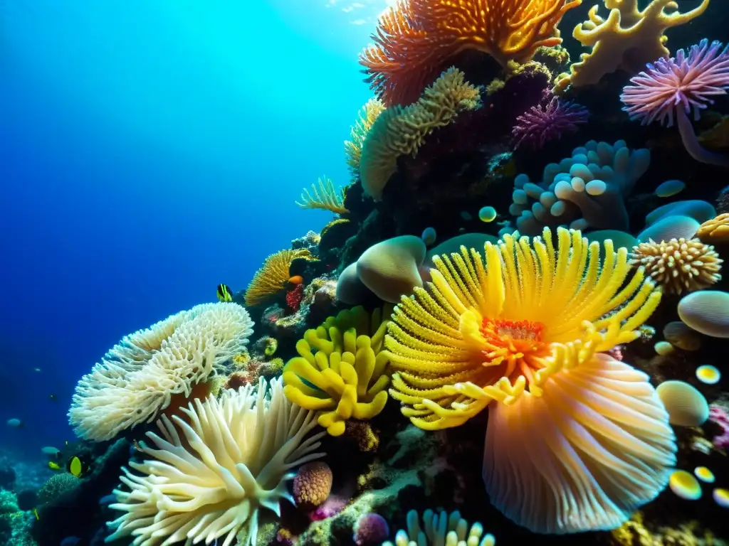 Maravilloso arrecife de coral: vida submarina en detalle Fotografía submarina de detalles macro: un vibrante arrecife de coral repleto de vida marina en un paisaje submarino fascinante