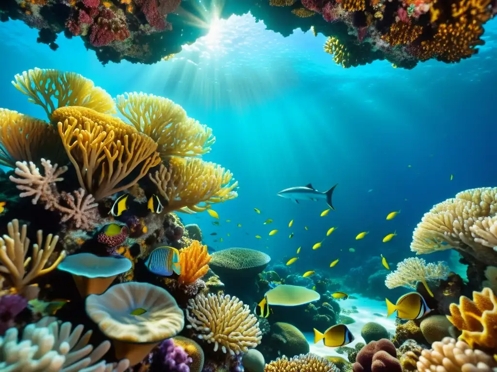 Arrecife de coral vibrante: vida marina en alta definición Fotografía submarina de detalles macro: un vibrante arrecife de coral rebosante de vida marina colorida, con patrones e texturas hipnóticas