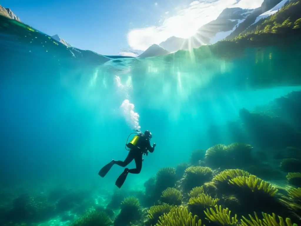 Exploración submarina en lago alpino, desafiando cambios de presión y preparación para buceo en altitud