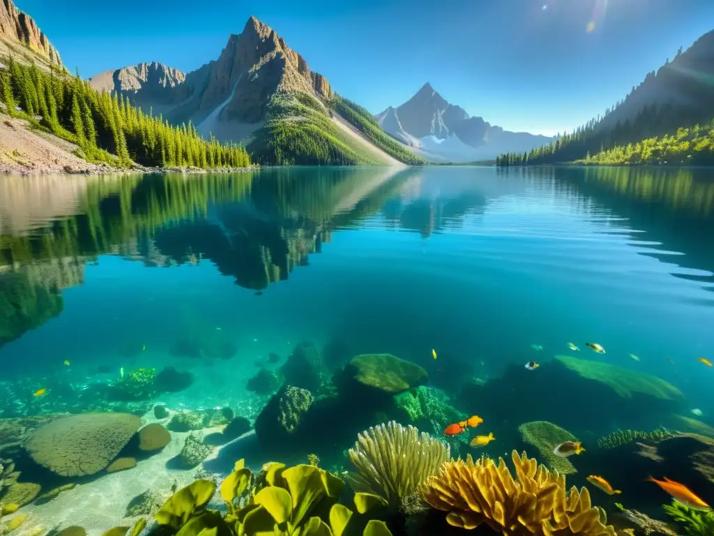 Exploración submarina en un lago de montaña: flora, fauna y belleza natural bajo el agua cristalina