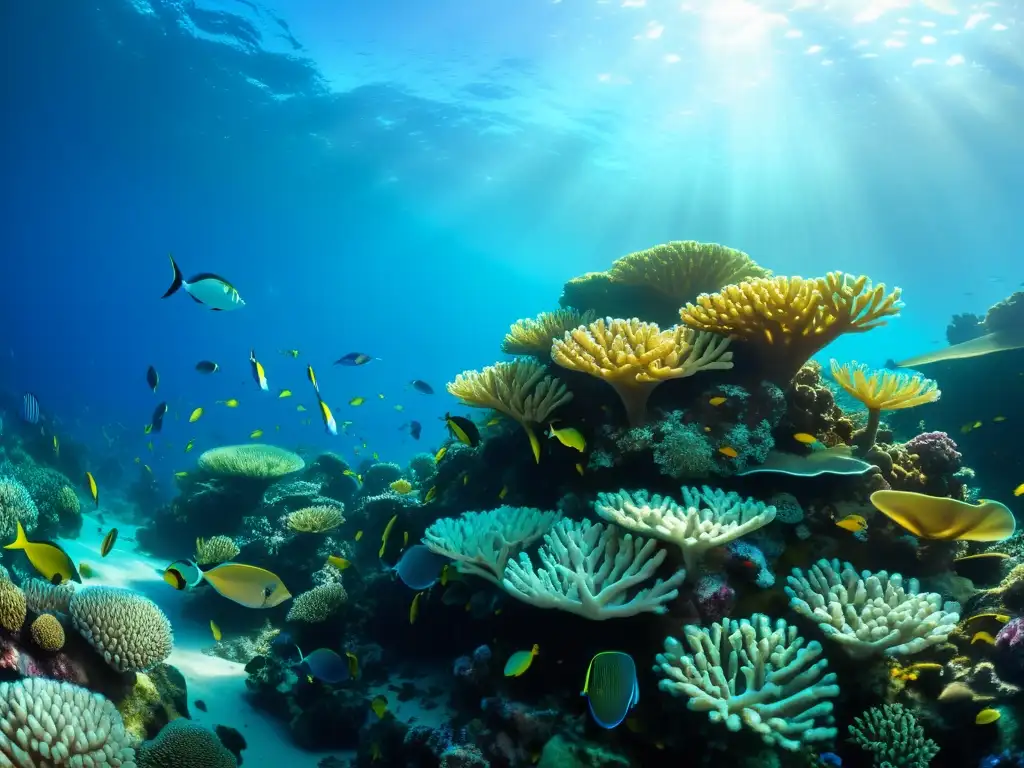 Fotografía submarina con luz natural: impresionante coral repleto de vida marina bajo el agua cristalina