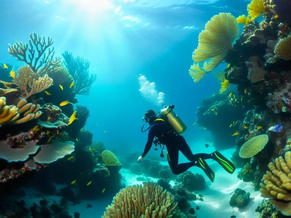 Exploración submarina con los mejores compases de buceo, revelando la belleza del arrecife de coral en colores vibrantes