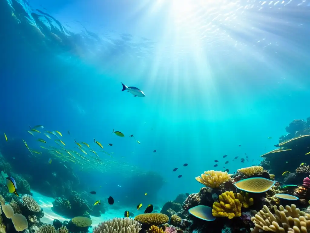 Arrecife de coral vibrante: vida submarina en colores Exploración submarina en realidad virtual: Imagen submarina de un arrecife de coral vivo, con colores vibrantes y vida marina en movimiento