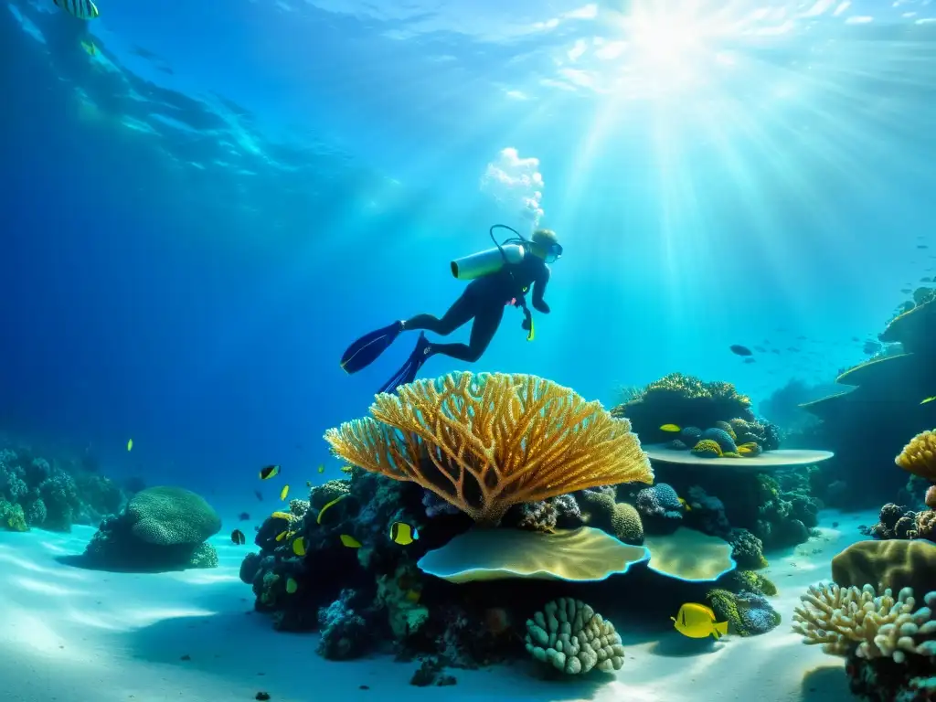 Espléndida vida marina en arrecife de coral Exploración submarina en realidad virtual: Impresionante escena submarina llena de colores vibrantes, vida marina y aguas cristalinas