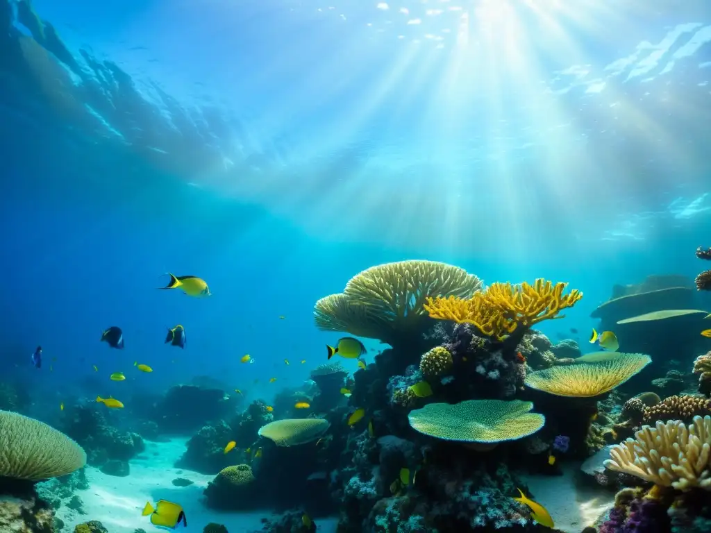 Una fotografía submarina responsable muestra la asombrosa vida marina en un arrecife de coral vibrante, con peces coloridos y plantas marinas