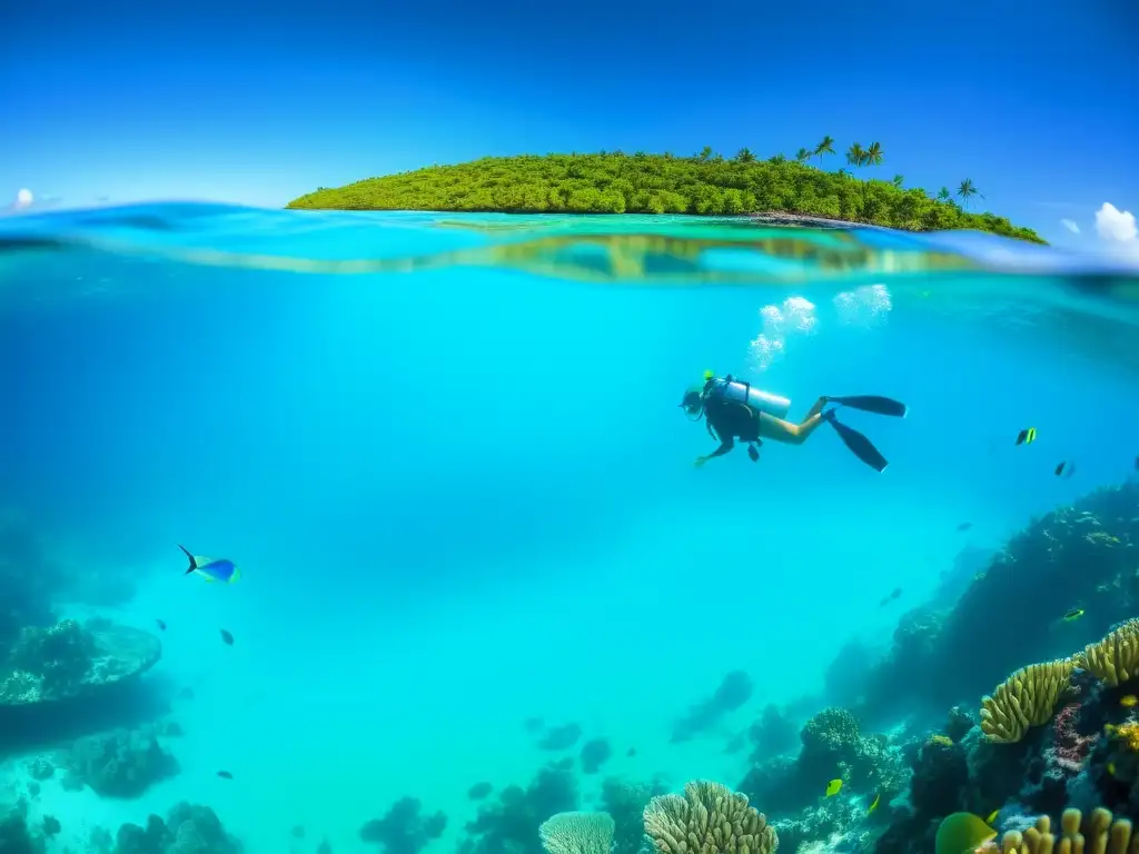 Exploración submarina con tubos respiradores para esnórquel avanzados en arrecife de coral vibrante y peces coloridos bajo la luz del sol filtrada