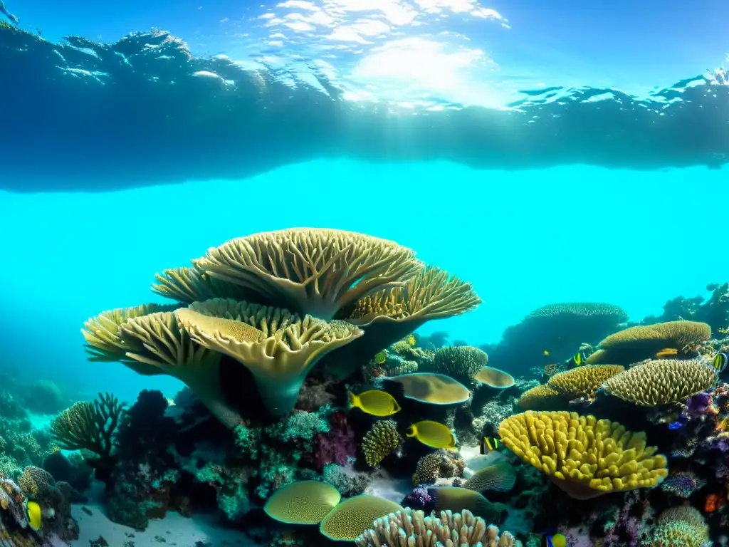 Fotografía submarina de un vibrante arrecife de coral, hogar de una diversidad de vida marina