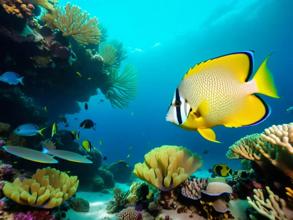 Maravillosa fotografía submarina de un vibrante arrecife de coral lleno de vida marina